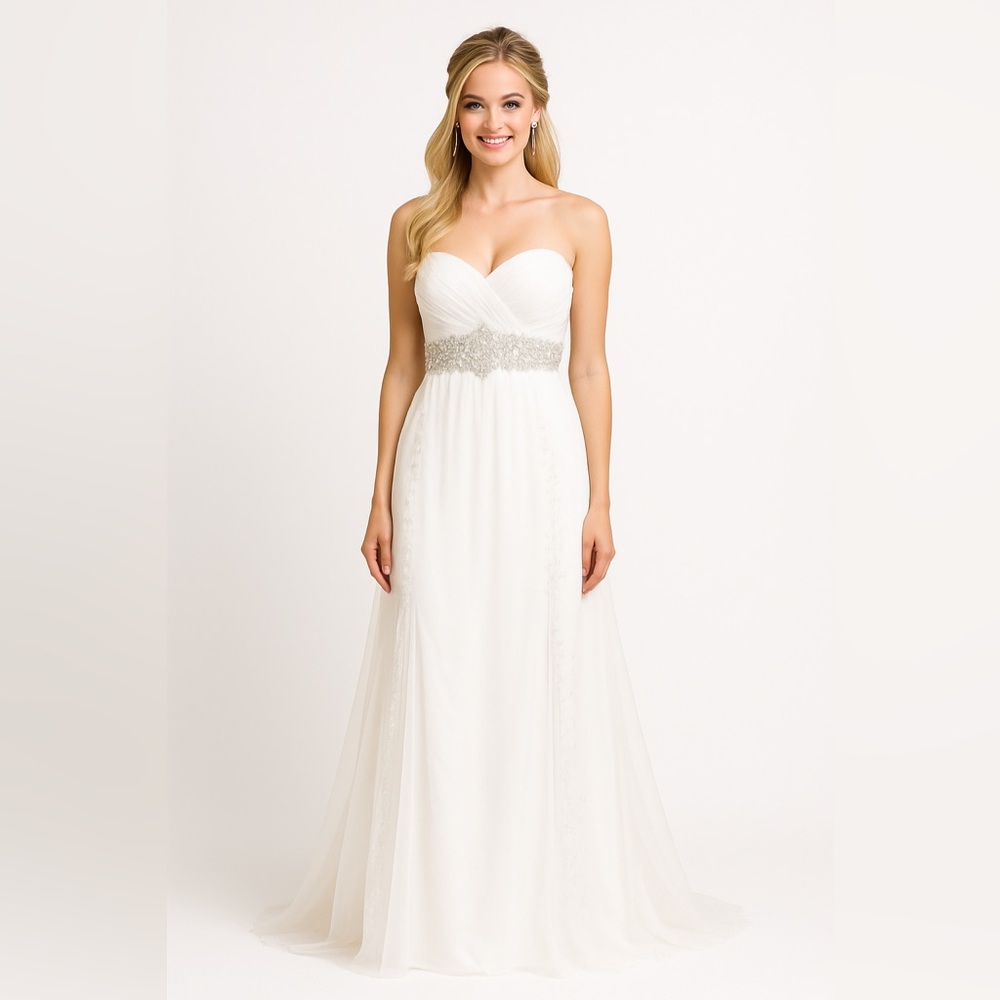 White Chiffon Princess Gem Cut Wedding dress